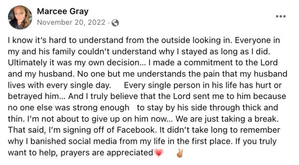 Screenshot of alarming Facebook posts by Marcee Gray, mother of Georgia Apalachee School shooter Colt Gray