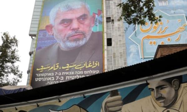 A billboard with a picture of Yahya Sinwar